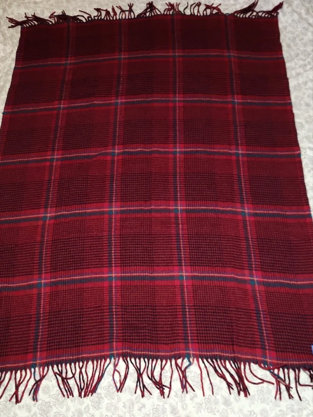 Pendleton Red Plaid Fringe Throw 100% Wool Blanket